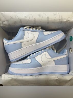 BRAND NEW IN BOX! Custom Nike Air Force 1 Sneakers - White & Light Blue